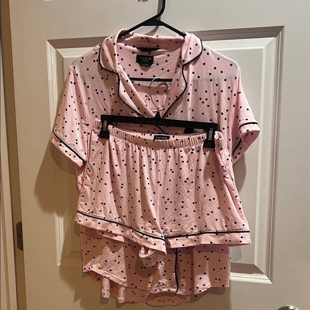 kate spade Pink and Black Polka Dot Short Pajama Set